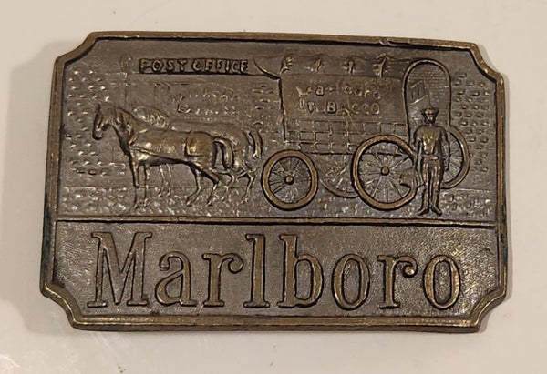 Vintage Marlboro Tobacco Post Office Railroad Express Horse Drawn Stage Coach Embossed Metal Belt Buckle