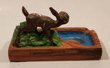 Vintage Hand Painted Deer Next to Water and Bush Ceramic Ashtray Made in Japan