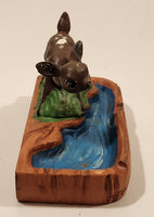 Vintage Hand Painted Deer Next to Water and Bush Ceramic Ashtray Made in Japan