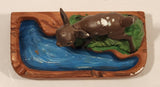 Vintage Hand Painted Deer Next to Water and Bush Ceramic Ashtray Made in Japan