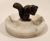 Vintage Silver Look Metal Squirrel White Marble Ashtray Nut Dish