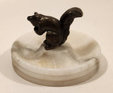 Vintage Silver Look Metal Squirrel White Marble Ashtray Nut Dish