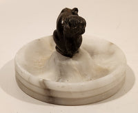 Vintage Silver Look Metal Squirrel White Marble Ashtray Nut Dish