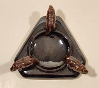 Vintage Triangular Three Elephants Brown Ceramic Ashtray Made in Japan