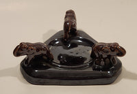 Vintage Triangular Three Elephants Brown Ceramic Ashtray Made in Japan