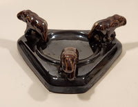 Vintage Triangular Three Elephants Brown Ceramic Ashtray Made in Japan