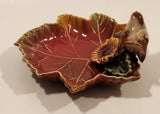 Vintage TII Collection Small Song Bird Brown Maple Leaf Shaped Hand Decorated Ceramic Ashtray Nut Dish Made in China