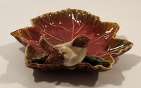 Vintage TII Collection Small Song Bird Brown Maple Leaf Shaped Hand Decorated Ceramic Ashtray Nut Dish Made in China