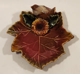 Vintage TII Collection Small Song Bird Brown Maple Leaf Shaped Hand Decorated Ceramic Ashtray Nut Dish Made in China