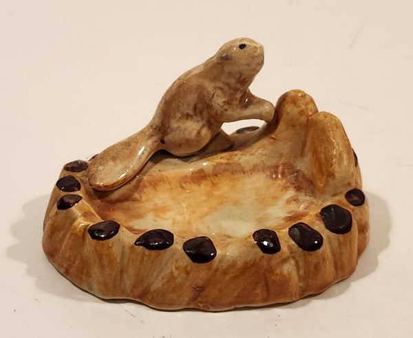 Vintage 1940s Canadian Beaver Light Brown Ceramic Ashtray Nut Dish