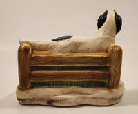 Vintage 1949 Orn-A-Craft Product White and Black Dog Chalkware Ashtray Holder with Peach Glass Ashtray