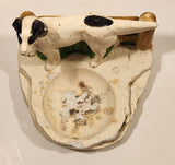 Vintage 1949 Orn-A-Craft Product White and Black Dog Chalkware Ashtray Holder with Peach Glass Ashtray