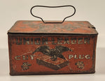 Antique Union Leader Cut Plug Tobacco For Smoking or Chewing Tin Metal Container with Handle