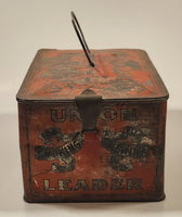 Antique Union Leader Cut Plug Tobacco For Smoking or Chewing Tin Metal Container with Handle