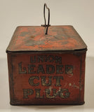 Antique Union Leader Cut Plug Tobacco For Smoking or Chewing Tin Metal Container with Handle