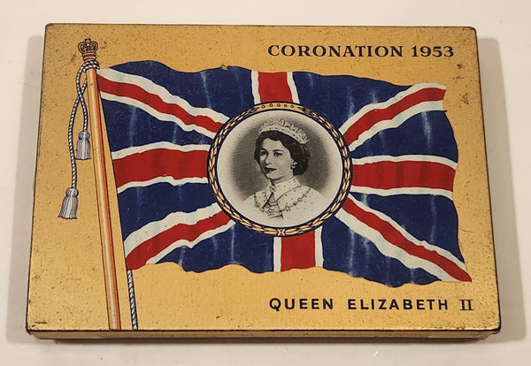 Vintage 1953 Macdonald's Export Queen Elizabeth II Coronation Gold Hinged Tin Metal Container