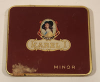 Rare Antique 1935 Karel I Minor 10 Cigar 10 Senorita Dark Red Hinged Tin Metal Container Made in Holland (Copy)