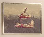 F-ZBEZ T8 and F-ZBEY 7 Grumman / Conair S-2 Firecat Water Bombers Red And White Forest Firefighting Airplanes in Flight Framed Photograph