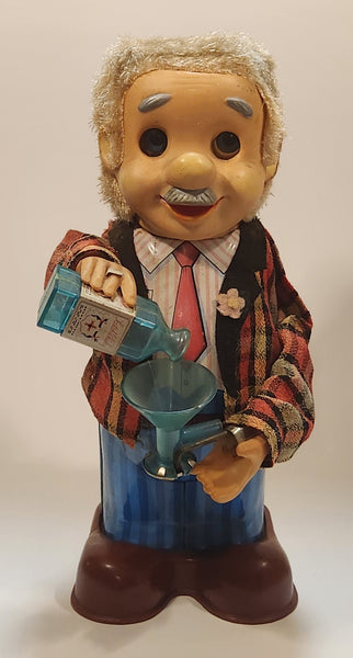 Vintage 1960s Blushing Willy Animated Bartender Tin Litho 10 1/4" Tall Battery Operated Electro Toy NEEDS REPAIR