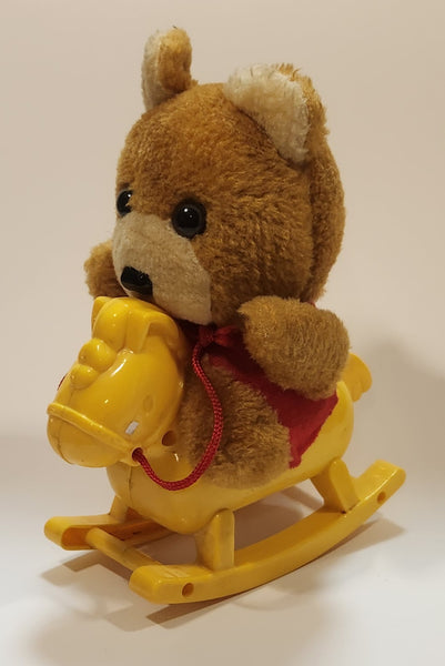 Vintage Bear on Yellow Rocking Horse Battery Operated Toy