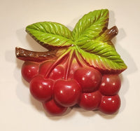 Vintage 1950s Bunch of Red Cherries Fruit Chalkware Wall Decor