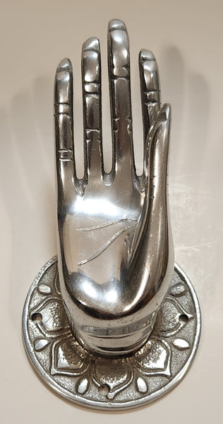 Vintage Thai Buddha Vitarka Mudra Hand 6" Aluminum Wall Mount Towel Holder