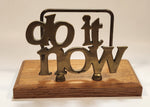 Vintage "Do It Now" Solid Brass and Oak Wood Desktop Office Bill Letter Folder Holder