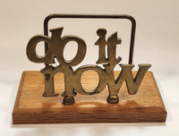 Vintage "Do It Now" Solid Brass and Oak Wood Desktop Office Bill Letter Folder Holder