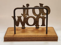 Vintage "Do It Now" Solid Brass and Oak Wood Desktop Office Bill Letter Folder Holder