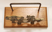 Vintage "Do It Now" Solid Brass and Oak Wood Desktop Office Bill Letter Folder Holder