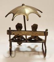 Frog Couple on Bench with Umbrella 5" Tall Brass Ornament Made in India