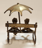 Frog Couple on Bench with Umbrella 5" Tall Brass Ornament Made in India