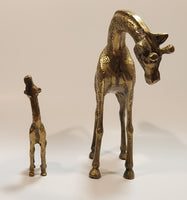 Vintage Mother Giraffe and Baby Giraffe Set of Brass Figurines