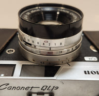 Vintage Canon Canonet QL19 45mm Rangefinder Film Camera with Leather Holder and Grey Diamond Pouch