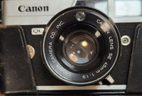 Vintage Canon Canonet QL19 45mm Rangefinder Film Camera with Leather Holder and Grey Diamond Pouch