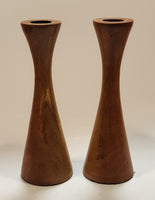 Teak Turned Wood 7" Tall Candle Holder Stands Set of 2