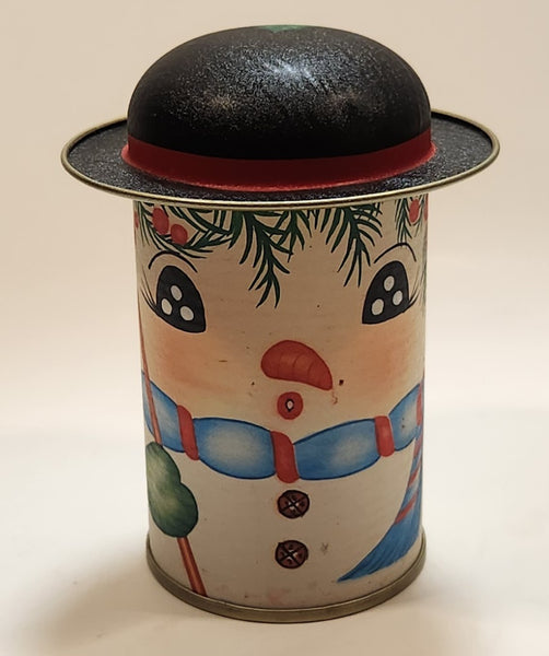 Vintage Daher Cap Tins Lady Snowman Can Christmas Ornament