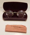 Antique 1930s J. J. Butchart Optometrist G. Woodward Ltd. Edmonton Bosch & Lomb 12K Gold 1/10 Wire Frame Eye Glasses in Case with Rag