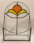 Vintage Art Deco Orange Yellow White 10 1/4" Tall Leaded Frosted and Stained Glass Mail Holder Letter Box