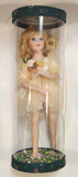 Girl Holding Butterfly in Green Grass Flower Meadow 10" Tall Porcelain Doll In Plastic Tube Display Case