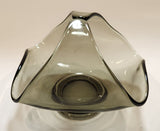 Vintage MCM Dark Grey Smoke Tinted Art Glass Candy Nut Dish Basket Bowl with Handle Tips Touching