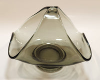 Vintage MCM Dark Grey Smoke Tinted Art Glass Candy Nut Dish Basket Bowl with Handle Tips Touching