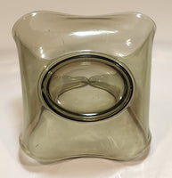 Vintage MCM Dark Grey Smoke Tinted Art Glass Candy Nut Dish Basket Bowl with Handle Tips Touching