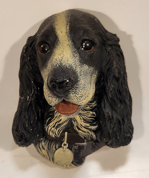 Vintage Bossons Black Cocker Spaniel Dog Chalkware 3D Face Head Wall Decor England