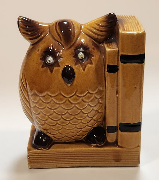 Vintage Glazed Ceramic Owl Book End With Googly Eyes Made in Japan