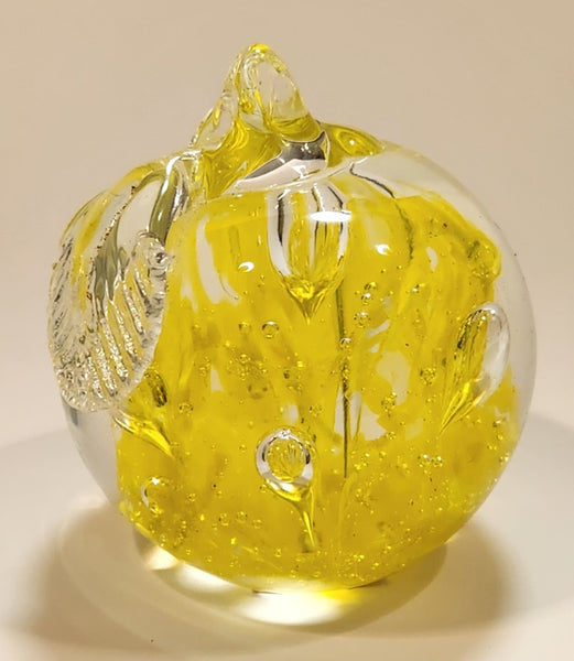 Vintage Art Glass Fruit Clear Yellow Apple Explosion with Bubbles 3" Tall Ornament