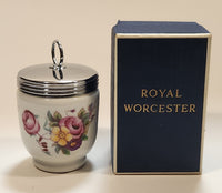 Royal Worcester Flowers Egg Coddler Poacher Porcelain Jar with Metal Lid Made in England New in Box