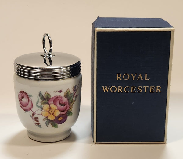 Royal Worcester Flowers Egg Coddler Poacher Porcelain Jar with Metal Lid Made in England New in Box