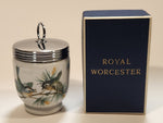 Royal Worcester Blue and Yellow Birds Egg Coddler Poacher Porcelain Jar with Metal Lid Made in England New in Box