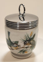 Royal Worcester Blue and Yellow Birds Egg Coddler Poacher Porcelain Jar with Metal Lid Made in England New in Box